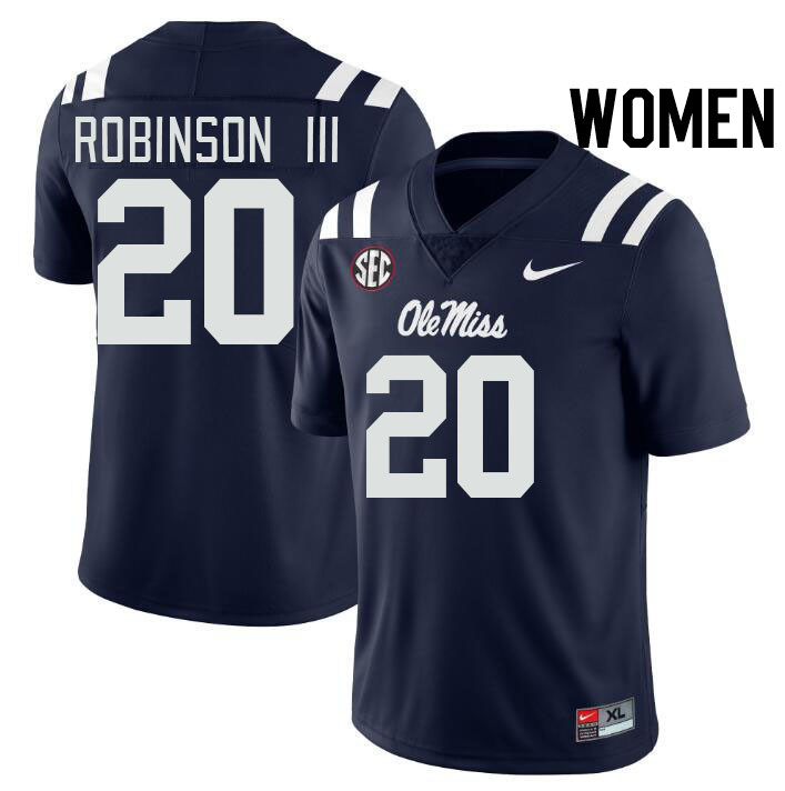 Women #20 Anthony Robinson III Ole Miss Rebels College Football Jerseys Stitched-Navy